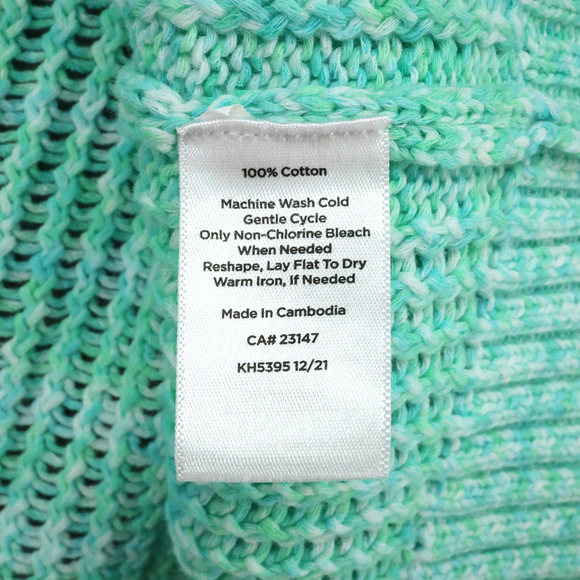 Talbots Sweater Plus Size 2X Green Cotton Chunky Knit Tunic Pullover V neck - Picture 11 of 11